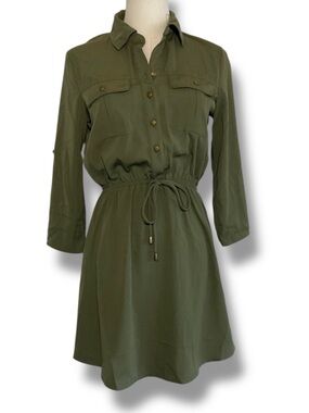 BeBop Shirt Dress Olive Khaki Green Mini Military Army Loose Size XS